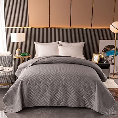 Mixibaby Bettüberwurf Tagesdecke Bettdecke Decke Steppdecke Prägemuster Überwurfdecke leicht, Größe:240 cm x 260 cm, Farbe Bettdecke:Silber D-2