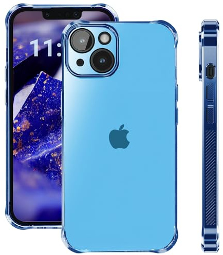ELEVAVIDA Coque pour iPhone 14 brillant bleu foncé transparent avec protection de caméra - coins antichoc, coque de protection pour Apple iPhone 14 Étui mince
