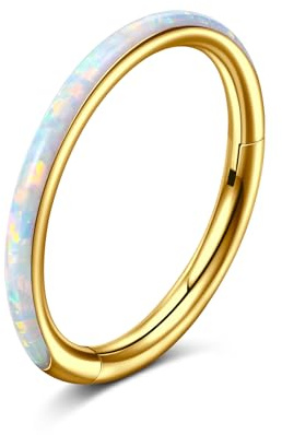 AVYRING Anello Nasale in Opale Oro 18G, 316L Anello Setto Chirurgico in Acciaio, Gioielli Versatili per Piercing a Conchiglia, Rook, Cartilagine, Trago ed Orecchini all'Elica 8mm