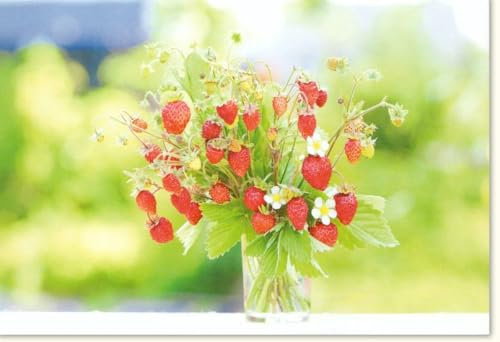 Tushita Blankokarte Blumenmotiv: Sommerliche Erdbeeren in Glasvase, Frühlingshaft Grün & Rot, Farbenfrohe Grußkarte für jeden Anlass - mit Umschlag