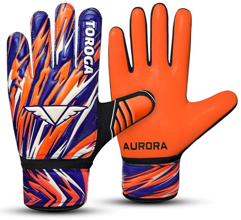 TOROGA Fotboll Målvaktshandskar, fotbollshandskar för barn, pojkar, barn, ungdomar, målvaktshandskar med 4 mm latex, supergrepp, fingerryggskydd, halkfri palm (orange, 4,
