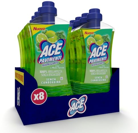 ACE Pavimenti Lime e Menta Peperita, 8 Flaconi da 1 Litro