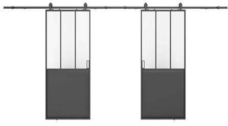 Vente-unique-Puerta corredera doble estilo taller - Negro y vidrio templado esmerilado - 2 x Alt. 205 x Ancho 73 cm - ARTISTO II