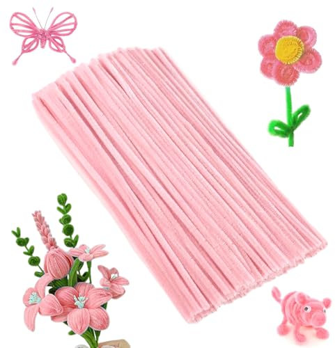 100/200/300 Stück Pfeifenreiniger, Pfeifenputzer Bunt zum Basteln, Chenilledraht Pfeiffendraht für Kreative DIY-Projekte und Basteldeko für Kinder Zum Basteln (100 Stück,Rosa Jade)