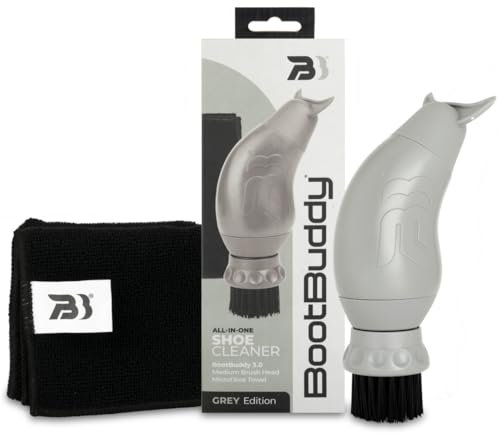 Boot Buddy Schuh- und Stiefelreinigungsbürste mit Handtuch (grau) – Schuhreinigungsset – reinigt Schlamm & Schmutz von Fußball, Rugby-Stiefeln, Wander- & Walking- & Golfschuhen in Minuten!
