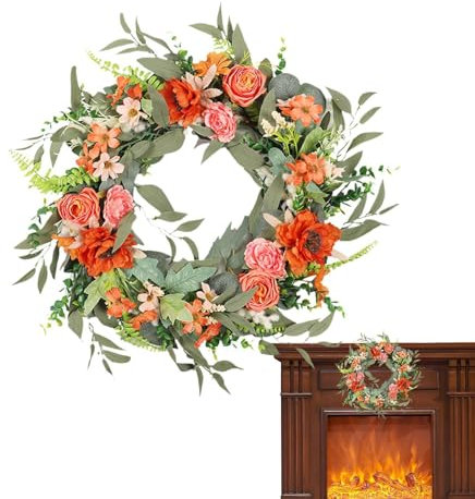 Corone, Corona della Porta d'ingresso di Autunno - Corona di Porta e Arancione da 20 Pollici | Corona esterna della decorazione autunnale, decorazioni autunnali per la Casa, decorazioni di Zucca