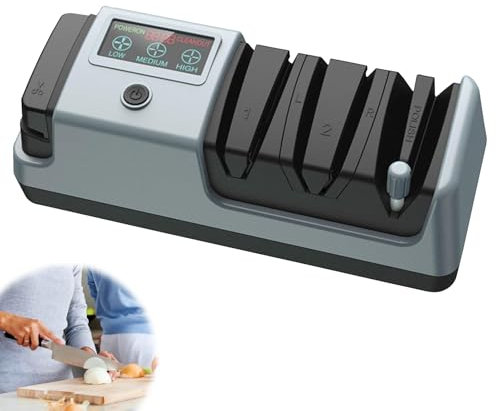 Affilacoltelli Elettrico, Affilacoltelli Professionale Diamantato Con Display LCD, Sistema Di Affilatura A 3 Stadi Con Diamante, Guida Angolare Di Precisione Per Affilatura Coltelli Da Cucina