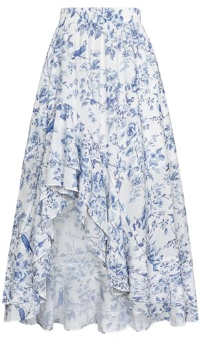 Scarlet Darkness Womens Renaissance Skirt Summer Boho High Waist Hi-Low Flowy Long Skirt Blue M