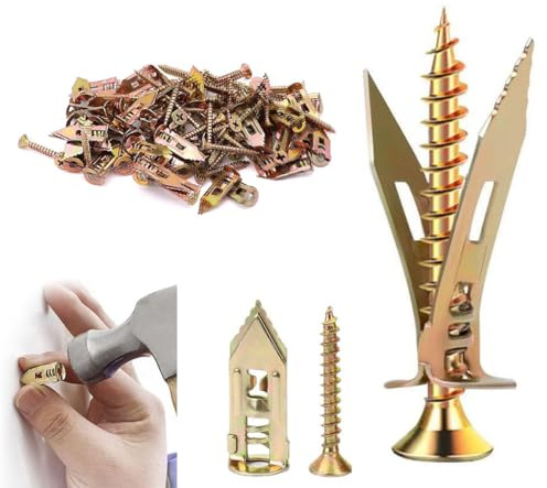 Selbstbohrende Dübelschrauben, selbstbohrende Trockenbaudübel und Schraubensatz zum Nass- und Fixieren von Trockenbaudübel-Reparaturwerkzeugen zum Befestigen von Terrassenmöbeln (50, 4cm+4.5cm)