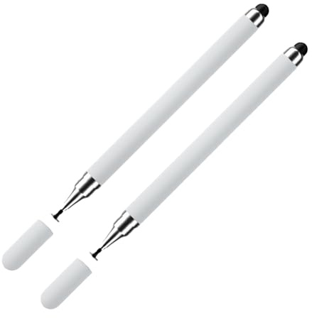 Lápiz Táctil Digital 2 en 1, 125mm, Compatible con Pantallas Capacitivas, Pack de 2, Blanco