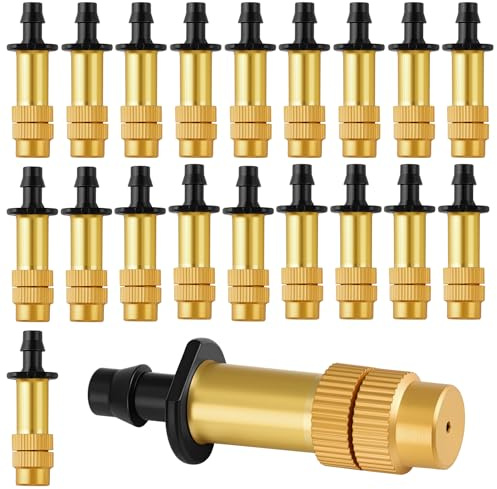20Pcs Adjustable Brass Atomizing Nozzle Head, Drip Irrigation Sprayer Misting Spray Copper Micro Sprinkler Atomizers for Lawn Garden Greenhouse Vegetables Seedlings Cooling Watering