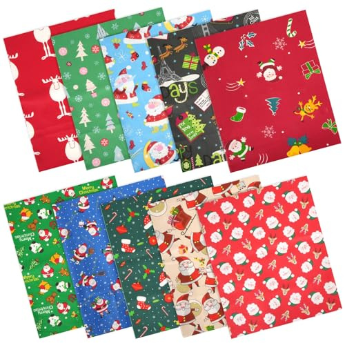 CxutSa 10PCS Pacchetti di Tessuto Natalizio 50 x 50 cm Patchwork in Cotone per Cucito Pacchetto di Tessuto per Trapuntatura Tessuto di Cotone Fai da te (Modello Casuale)