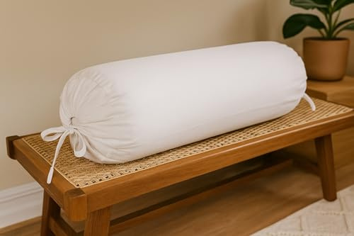 SAFFRON HANDICRAFTS Cervical Neck Roll Pillow Cover with Cotton Bolster Pillowcases for Cylindrical Cushion and Drawstring Closure Round Neck Pillowcase 6 x 18 (15 x 45 cm) White