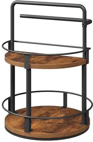 MAHANCRIS Rotating Spice Rack, 2-Tier Counter Top Spice Storage, Lazy Susan Spice Organiser, Turntable Kitchen Worktop Shelf, for Kitchen, Dining Room, Rustic Brown ASPHR17801
