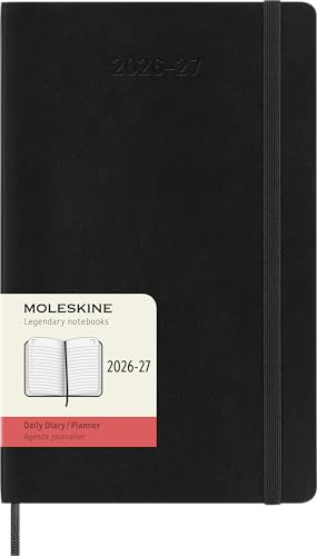 Moleskine dagkalender 2026–2027 – 18-månaders kalender med mjukt skydd och gummibandstängning, färg svart, stort format 13 x 21 cm