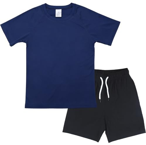 Fengzio Camiseta UV Manga y Bañador Chico,UPF 50+ Manga Corta & Bañador de Secado Rápido Niño,Ropa de Natación para Piscina y Playa,para 5-14 Años