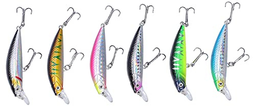 6 esche artificiali rigide da pesca, minnow, crankbait con doppio, bass, crankbait, wobbler
