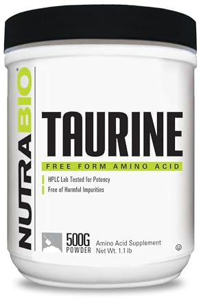 NutraBio Taurine Powder 500g | Pure Free-Form L-Taurine Amino Acid Supplement | Supports Cellular Health, Energy, and Wellness | Non-GMO, USP Grade