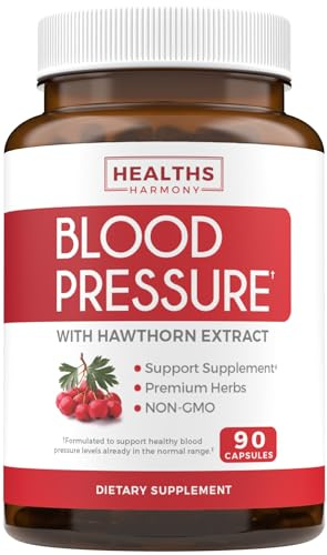 Blood Pressure Support Supplement (NON-GMO) Premium Natural Herbs, Vitamins & Berries - High Dosage of Hawthorn Berry Extract – Supports Blood Pressure Levels Already In The Normal Range – 90 Capsules