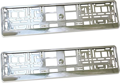 The Pair 2 x Super Chrome Appearance Car Registration License Number Plate Universal Surrounds Holders Frames for Visual Tuning