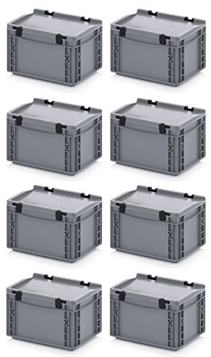 Auer Packaging 8x Eurobehälter 30 x 20 x 18,5 cm mit Scharnierdeckel inkl. gratis Zollstock 8er Set