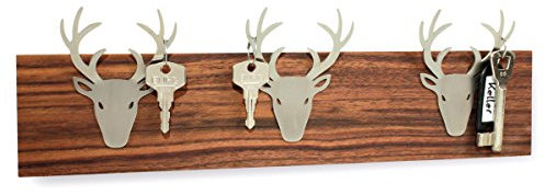 Design im Dorf - Deer Hook Hirsch - Kleiderhakenleiste - Schlüsselbrett - Nussholz/Edelstahl - L: 35 cm / B: 7,5 cm / H: 5 cm