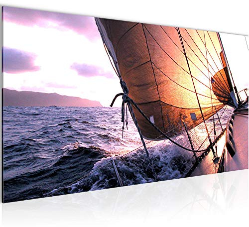 Runa Art Cuadro Decorativo Agua Barco 1 Parte Moderno Cuadro Lienzo no Tejido para Sala Paisaje Violeta Púrpura 600912a