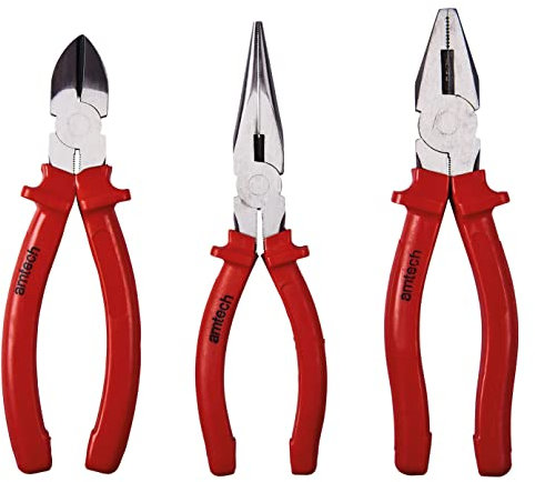 Amtech - Set of Pliers for Trimming and Cutting Wires, Cables, and Rubber, Home DIY, Durable Drop Forged Steel, Easy to Use with Anti-Slip Handles (3 Piece)
