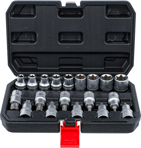BGS Diy 95100 | Jeu d’embouts/de douilles | 12,5 mm (1/2) | profil en T (pour Torx) / Profil E | 19 pièces