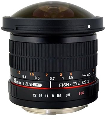 Rokinon 8 mm f/3.5 HD Fischaugenobjektiv mit Abnehmbarer Kapuze, Canon DSLR, schwarz, None