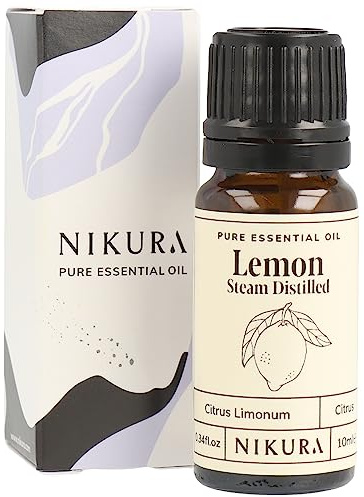 Nikura Lemon (Steam Distilled) Essential Oil - 10ml | 100% Pure Natural Oils | Perfect for Cleaning, Aromatherapy, Diffusers, Humidifier | Great for Mindfullness, Skin | Vegan & UK Made