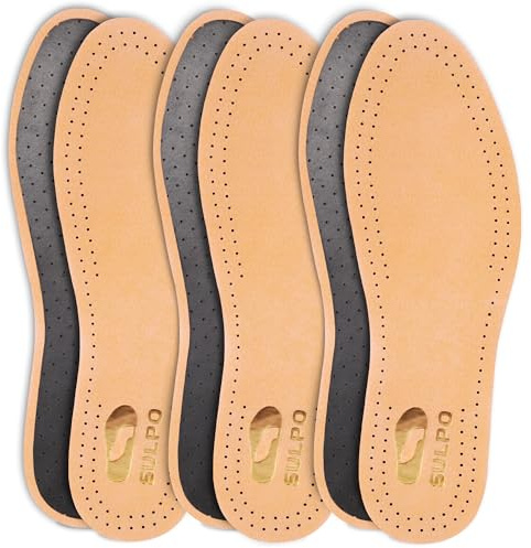 Marol Sulpo Lot de 3 paires de semelles charbon actif contre les pieds transpirants en cuir véritable perforé Taille 36-47 (38)