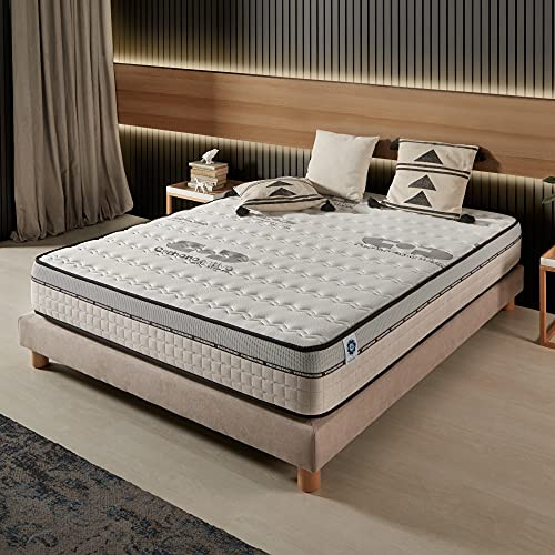 NATURALEX - Visco-Carbone - Matelas 140x190-26 cm | Accueil Blue Latex - Confort Mi-Ferme - Couchage Indépendant - 7 Zones - Réversible - Soutien Lombaire - Fabriqué UE