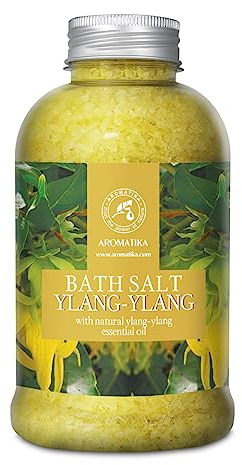 Sal de Baño con Aceite Esencial Ylang Ylang 600g - Espuma de Baño - Baños de Burbujas - Cuidado del Cuerpo - Buen Sueño - Bienestar - Relajación - Aromaterapia - Aroma Ylang
