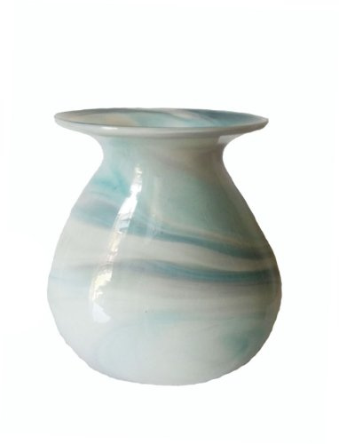 Jarrón con forma de bolsa de boxeo, jarrón de cristal de colores, turquesa y blanco, mármol decorativo, jarrón de flores soplado a mano, altura aprox. 17-19 cm Oberstdorfer Glashütte