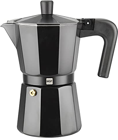 Magefesa Kenia Noir - Cafetière Italienne Noire 3 Tasses, Aluminium Émaillé, Gaz, Vitrocéramiques et Électriques, NON COMPATIBLE AVEC L’INDUCTION