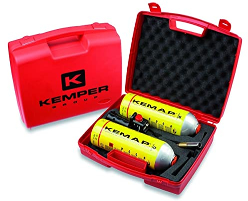 KEMPER - Kit Chalumeau à Gaz Professionnel 2 Bouteilles Propane KEMAP PRO 750 ml 2400°C, Allumage Piézo, Utilisation 360°, Soudobrasage, Plomberie, Mallette de Transport