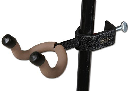 String Swing Mic Stand Guitar Hanger - Holder for Electric Acoustic and Bass Guitars Stand Accessories for Home or Studio - Keeps Musical Instruments Safe On Stage Black Metal Stand Clamp CC04K