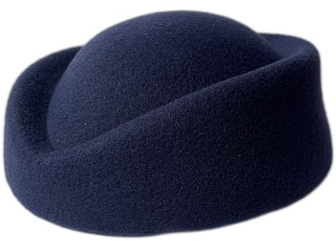 YING LAN Wool Cap Stewardess Pillbox Hat Teardrop Fascinator Base Sweet Navy