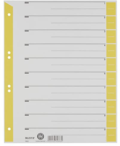 Leitz Register für A4, Deckblatt und 10 Trennblätter, Taben individuell zuschneidbar, 25 Stück, Überbreite, Grau/Gelb, 100% Recyclingkarton, 165230150