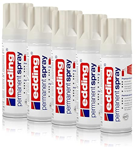 5x edding Permanent Spray verkehrsweiß 200 ml Premium Acryllack, RAL 9016
