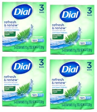 Dial Mountain Fresh Antibacterial Deodorant Bar Soap 3, 4 oz Soap Bars (Packs of 4)
