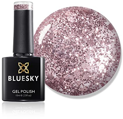 Bluesky Gel Nail Polish, Pink Champagne S06N, Pink Glitter, Rose Gold, Long Lasting, Chip Resistant, 10 ml (Requires Drying Under UV LED Lamp)