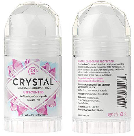 CRYSTAL Mineral Deodorant Stick - Unscented Body Deodorant With 24-Hour Odor Protection, Non-Staining & Non-Sticky, Aluminum Chloride & Paraben Free, 4.25 oz, (2 Pack) (Packaging May Vary)