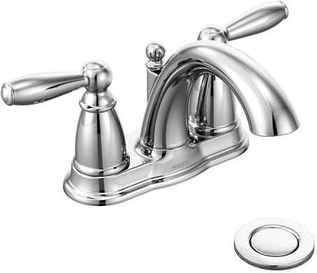 Moen 6610 Brantford Two-Handle Low Arc Bathroom Faucet with Drain Assembly, Chrome