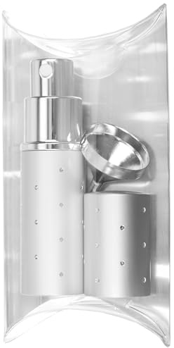 Fantasia Taschenzerstäuber 10ml, nachfüllbar inkl. Trichter, Parfum Zerstäuber Geschenkset für zuhause und unterwegs, Silber 9cm