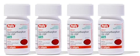 Rugby Adult Dextromethorphan HBr USP 15 mg - Non-drowsy Cough Suppressant - Relives Cough for up to 8 Hours - 20 Softgels (4 Pack)