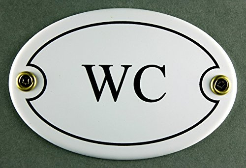 Emalj Dörrskylt WC vit oval 7 x 10 cm skylt emaljskylt metallskylt plåtskylt toalettdörrskylt