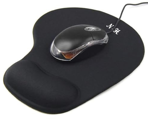 New Horrizon - Mouse Mat BLACK ANTI-SLIP COMFORT MOUSE PAD MAT WITH GEL FOAM REST WRIST SUPPORT FOR PC LAPTOP - Compatible with Laser and Optical Mice