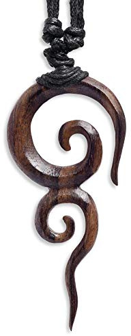 81stgeneration Collana con Ciondolo a Spirale Lungo in Legno con Cordino Regolabile | Collana da Surfista in Legno Naturale per Uomo | Gioielli Tribali da Donna